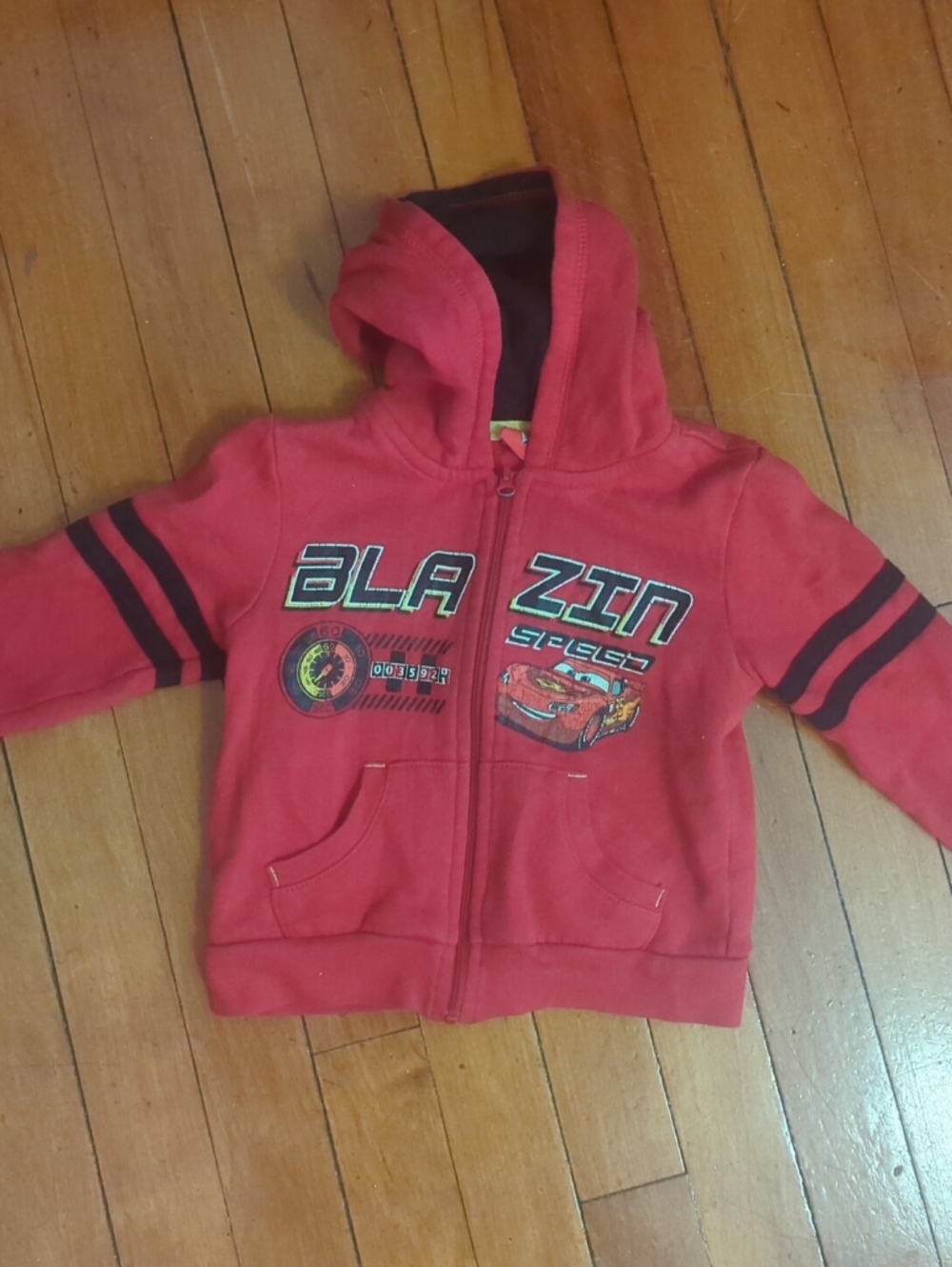 Vintage Y2K Disney Pixar Lightning McQueen Zip Up Hoodie Boys Size 3T Red Black